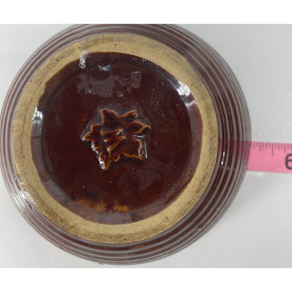 Vintage Monmouth Western Stoneware Bowl Glaze Soup Brown Ribbed 5" Maple Leaf - Picture 5 of 5